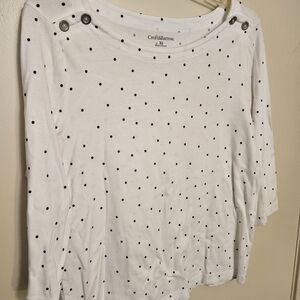 Croft & Barrow White Long Sleeve Top with Black Dots
